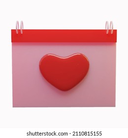 minimal concept. February 14 Valentines day Calendar icon isolated. 3d rendering