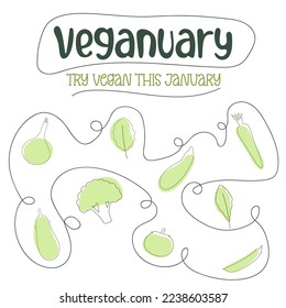 Concepto mínimo de vegetarianismo en enero. Vayan a vegano. Veganuario.