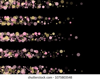 Minimal confetti circle decoration for banner background, holiday vector illustration. Childish color round confetti dots, circles chaotic scatter, trendy rich bokeh background.