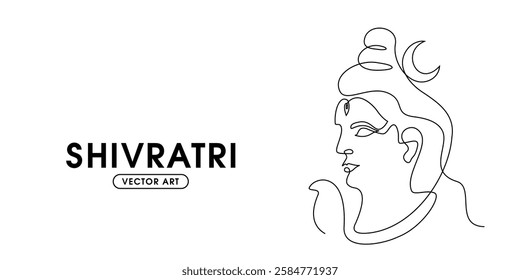 Minimal continue single line art creative of Indian God Shivji for the festival post - Maha Shivratri