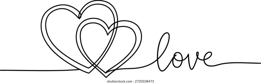 Minimal Continuous Line Art of Intertwined Hearts with Handwritten Love Script