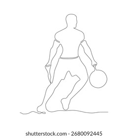 Minimale kontinuierliche Linienart eines Mannes, der mit einem Medizinball trainiert, der Stärke und Präzision in der Trainingshaltung repräsentiert.