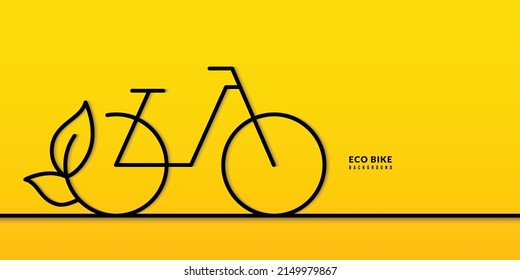 Minimal continuous line bike on yellow background, Cycling outside the city concept. Protection of nature and the environment.