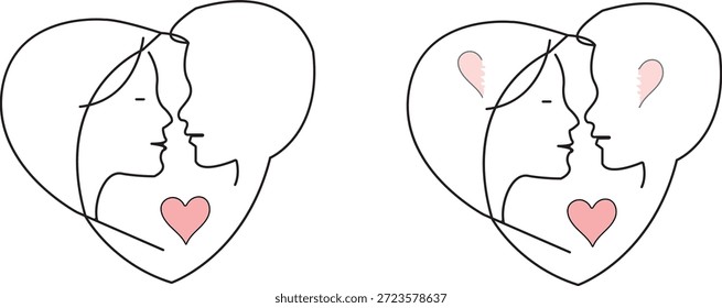 Retrato de casal de linha contínua mínimo - Valentine Love Concept, eps10, dois tipos de variação