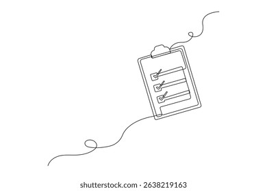Minimal Continuous Line Drawing of Clipboard with Checklist – Vector Illustration

