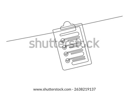 Minimal Continuous Line Drawing of Clipboard with Checklist – Vector Illustration

