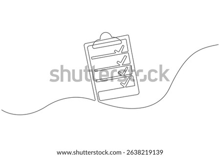 Minimal Continuous Line Drawing of Clipboard with Checklist – Vector Illustration

