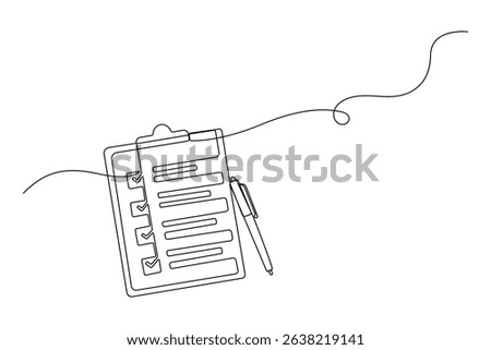Minimal Continuous Line Drawing of Clipboard with Checklist – Vector Illustration

