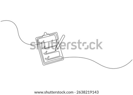 Minimal Continuous Line Drawing of Clipboard with Checklist – Vector Illustration


