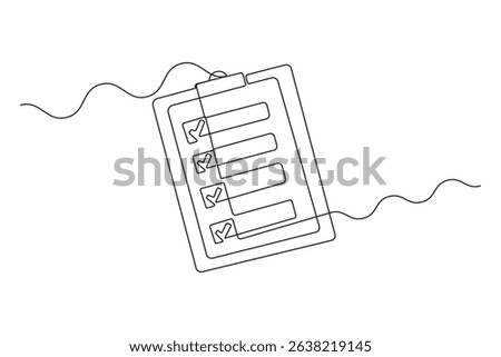 Minimal Continuous Line Drawing of Clipboard with Checklist – Vector Illustration

