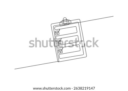 Minimal Continuous Line Drawing of Clipboard with Checklist – Vector Illustration

