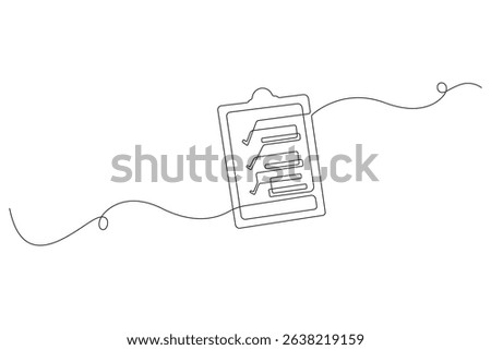 Minimal Continuous Line Drawing of Clipboard with Checklist – Vector Illustration

