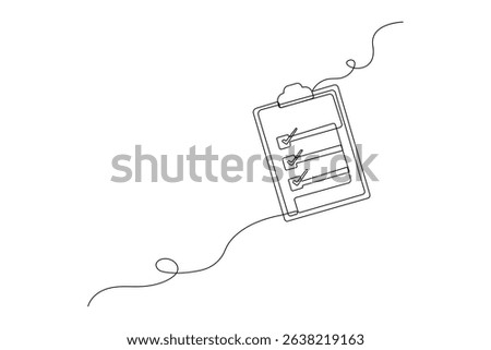 Minimal Continuous Line Drawing of Clipboard with Checklist – Vector Illustration

