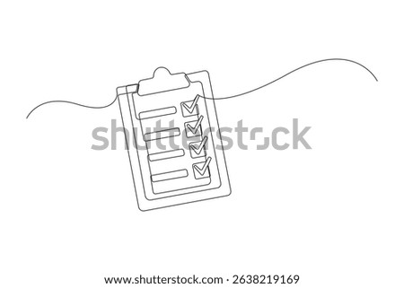 Minimal Continuous Line Drawing of Clipboard with Checklist – Vector Illustration

