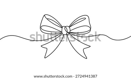 minimal continuous line drawing of decorative ribbon bow isolated on white background, elegant black line art illustration for gift wrapping and design

(149 characters ✔)