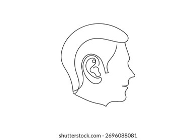 Dibujo de línea continuo mínimo de una oreja humana sobre un fondo blanco, perfecto para el arte moderno y los conceptos de diseño