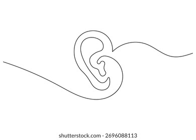 Dibujo de línea continuo mínimo de una oreja humana sobre un fondo blanco, perfecto para el arte moderno y los conceptos de diseño