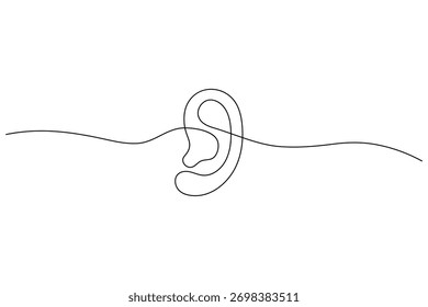 Minimal continuous line drawing of a human ear on a white background, perfect for modern art or design.