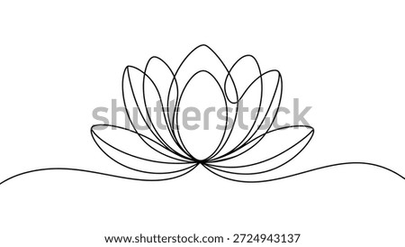 minimal continuous line drawing of lotus flower isolated on white background, elegant black line art illustration for yoga meditation and wellness concept