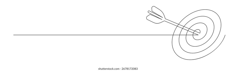 A minimal, continuous line drawing showcasing an arrow in a target, symbolizing success, focus, and achievement.