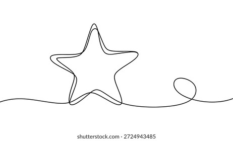 desenho de linha contínua mínima da forma da estrela isolada no fundo branco, ilustração de arte de linha preta simples para celebração, classificação e design decorativo