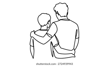 Dibujo de línea continuo mínimo de dos personas abrazándose de nuevo aislado sobre fondo blanco, Asistencia emocional Amistad y relación Concepto Ilustración
