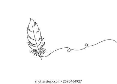 Minimal continuous line feather outline drawing vector illustration