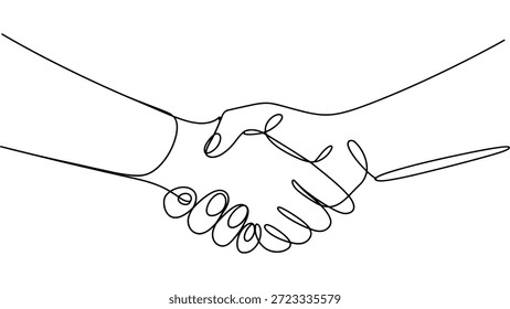 ilustração de linha contínua mínima de handshake isolado no fundo branco simbolizando acordo, parceria, confiança, cooperação e conceito de relacionamento comercial