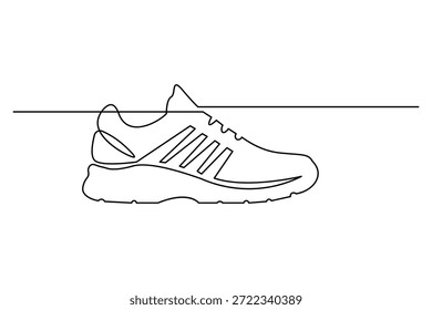 Ilustraciones de la silueta del zapato de carrera de línea continua mínima, equilibrio de contorno moderno suave, ritmo abstracto limpio, concepto de calzado de fitness dinámico para la marca, carteles y decoración de estilo de vida minimalista
