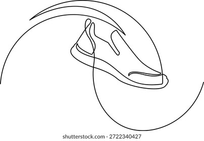 Minimal continuous line shoe artwork of a fast running sneaker, fluid outline motion, modern abstract stroke balance, dynamic sport footwear concept, suitable for fitness branding, wall decor, posters and creative minimalist designs