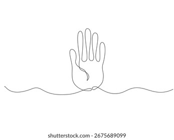 Minimal continuous one line cartoon drawing of a human hand, abstract simple style for creative design and vector illustration.