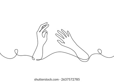 Minimal continuous one line drawing of hands reaching above water, symbolizing hope, emotional connection, and a silent cry for help and emotional connection. Vector Editable stroke