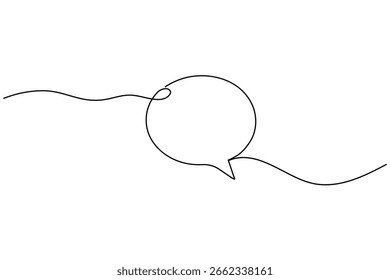 Dibujo continuo mínimo de una línea de una burbuja de discurso sobre un fondo blanco. Perfecto para diseños modernos.