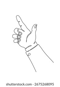 Minimal continuous one line drawing of a businessman's hand in a suit pointing upward with index finger, abstract gesture symbolizing success, leadership, and direction. Vector Editable stroke