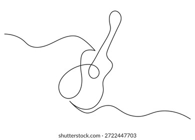Mínimo contínuo uma linha de desenho ilustração corpo de guitarra acústica arredondada com um loop abstrato para a marca da música.