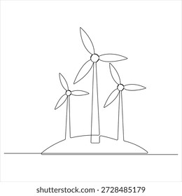 Desenho contínuo mínimo de uma linha de turbinas eólicas Eco Energy Power Outline Illustration