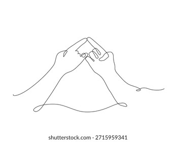 Minimal continuous one line illustration of two hands making a pinky promise, with index fingers touching to show deeper trust, commitment, and emotional bond, Vector Editable stroke