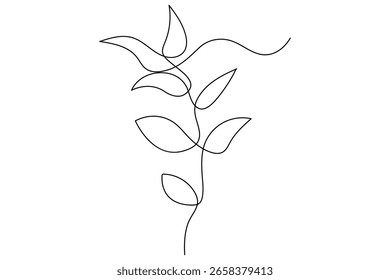 Minimal continuous one line vector drawing of leaves for botanical and floral design themes
