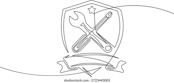Silueta de insignia mecánica vintage de una línea continua mínima