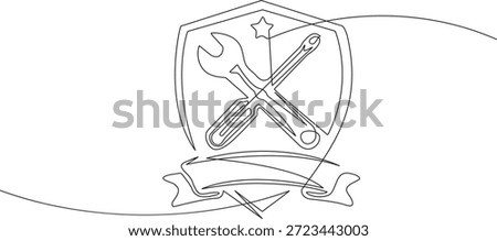 Minimal continuous one line vintage mechanic badge silhouette