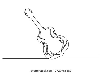 Minimale durchgehende einstrichige Zeichnung einer akustischen Gitarre in Brand