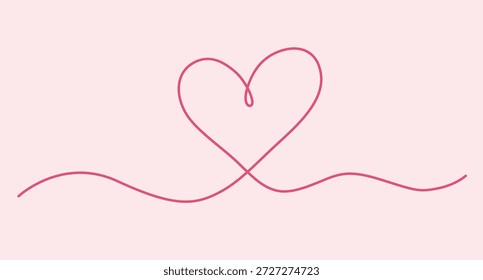 Minimal continuous red line heart illustration on soft pink background, elegant one line love symbol for Valentine’s Day, wedding design, romantic branding, greeting cards, social media templates and modern minimal backgrounds.