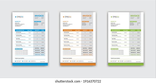 Minimal Corporate Business Invoice design template vector illustration bill form price invoice. Creative invoice template vector. business stationery design payment agreement design template