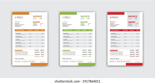 Minimal Corporate Business Invoice design template vector illustration bill form price invoice. Creative invoice template vector. business stationery design payment agreement design template