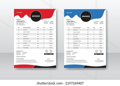 Minimal Corporate Business Invoice design template illustration bill form price invoice. Creative invoice template vector. business stationery design payment agreement design template