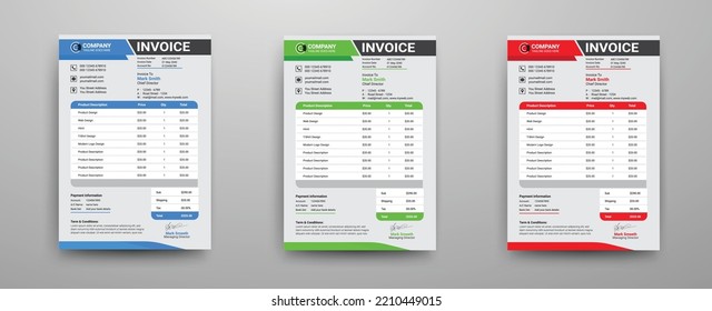 Minimal Corporate Business Invoice design template vector illustration bill form price invoice. Creative invoice template vector. business stationery design payment agreement design template
