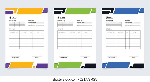 Minimal Corporate Business Invoice Design Template Vector Illustration 