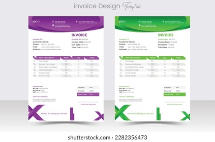 Minimal Corporate Business Invoice design template vector illustration bill form price invoice. Creative invoice template vector. business stationery design payment agreement design template