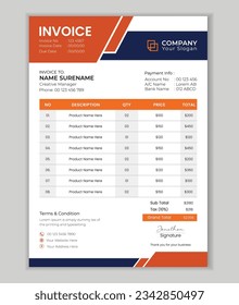 Minimal Corporate Business Invoice design template vector illustration bill form price invoice.
Creative invoice template vector. business stationery design payment agreement design template.