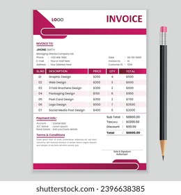 Minimal Corporate Business Invoice design template vector illustration bill form price invoice. Creative invoice template vector. business stationery design payment agreement design template.